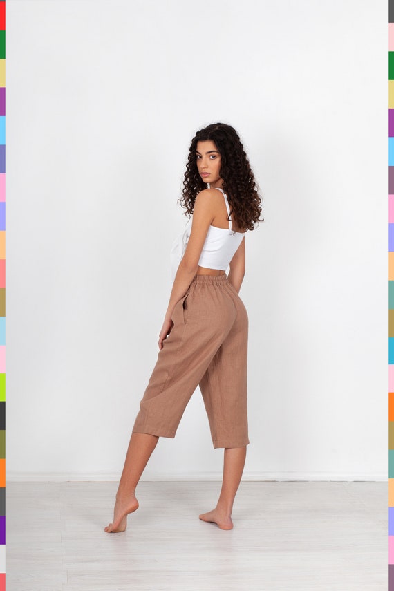 Ladies linen deals capri pants
