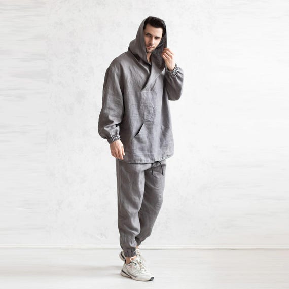 Linen Fitness Set. Flax Activewear. Hooded Sports Sets. Linen Workout Clothes. Sport Clothing Men.