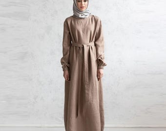 Linen Kaftan Dress. Arabian Clothing. Modern Caftans. Women's Jilbab. Linen Abaya Dresses.