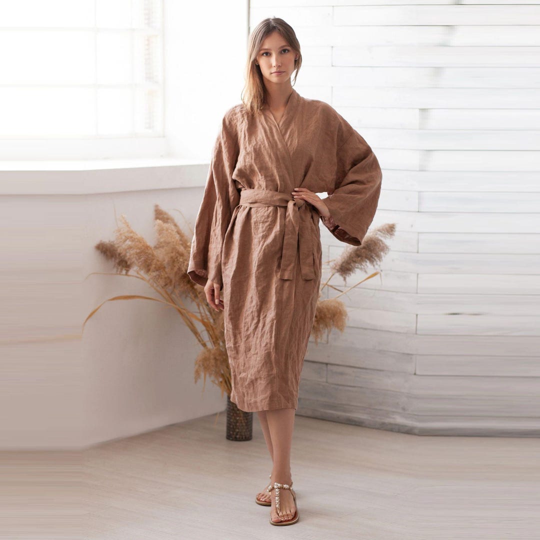Women's Linen Robe. Italian Flax Robes. Wrap Robe for Women. Kimono ...