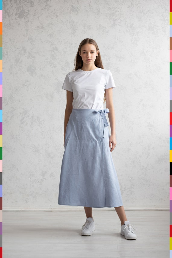 Linen Wrap Skirt. Bluish Gray Skirt. Blue Skirts. Calf Length Skirt. A Line Wrap  Skirt. Long Linen Skirts. 100% Pure Linen italy 