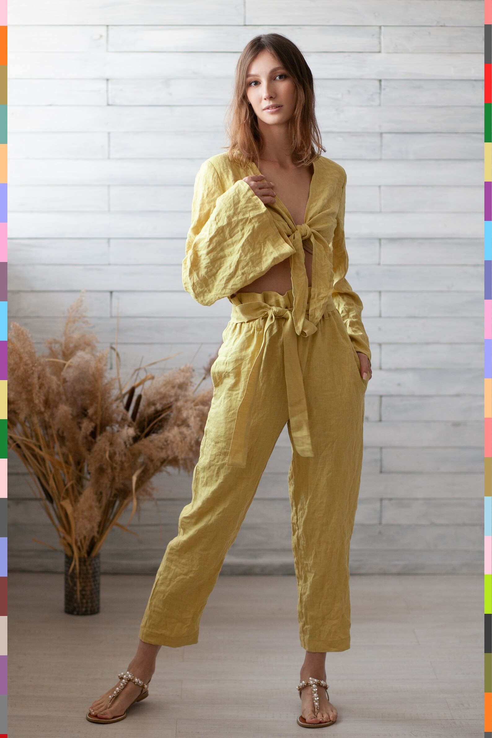 Yellow Linen Top. Yellow Crop Top. Linen Tie Front Top. Short Etsy