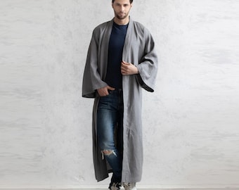 Abrigo de lino italiano para hombre. Chaquetas largas de verano para hombre. Bata de moda. Disponible en 24 colores.