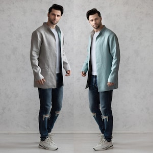 Dubbelzijdige jas. Linnen jassen voor heren. Elegant vlasjack. Linnen herenjassen.