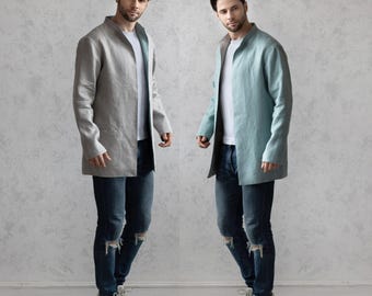 Double-Sided Coat. Linen Coats For Man. Elegant Flax Jacket. Men's Linen Jackets.