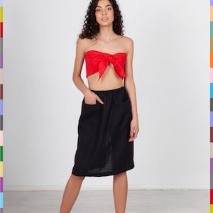 Black Linen Skirt. Midi Flax Skirt. Skirt With Pockes. Linen Simmer Skirt. Skirt With Slit. Breeze Linen Skirt. 100% Pure Linen (Italy)