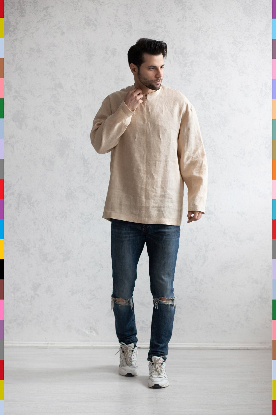100 pure linen Italy. Linen men long sleeve shirt. Flax man Etsy