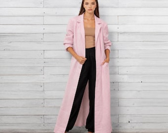 Oversized Linen Coat. Flax Trench Jacket. Loose Coat for Women. Elegant Fall Wear.