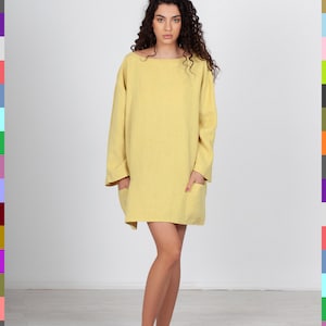 Yellow Linen Tunic. Loose Tunic Dress. Linen Blouse. Oversized Linen Blouse. Women Tunics. Loose Linen Tunics. 100% Pure Linen Italy image 2