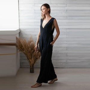 Sleeveless Romper. Loose Linen Overalls. Women Jumpsuit. Natural Italian Linen. image 1