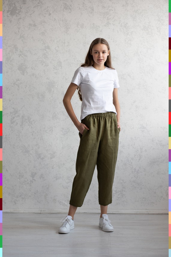 Tapered Linen Pants. Linen Trousers. Washed Linen Pants. - Etsy