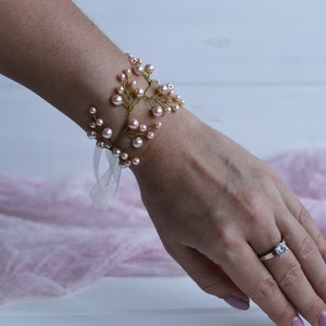 Anstecknadel und Anstecknadel Set rosa Perle Armband Brautjungfer Ansteckblume Armband Brautjungfer Ansteckblume