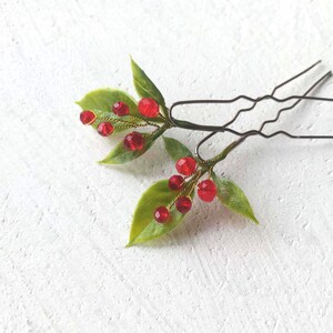 Red hair pin floral hair pin leaf hair pin boho headpiece greenery hair pins leaf hair clip Silver Hair Pin wedding bobby pins