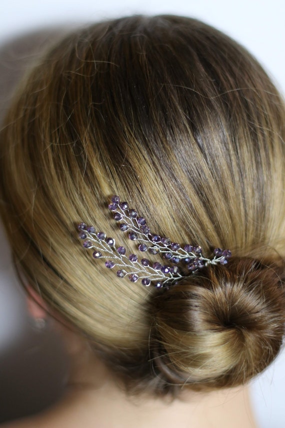 Lavender Silver Hair Pins Wedding Hairpins Wedding Hair Comb Etsy