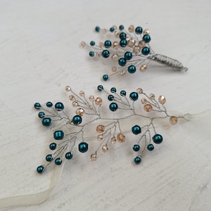 Greeny blue Corsage and boutonniere set bridal wrist corsage wristlet prom corsage bridesmaid corsage bracelet wedding corsage pearl corsage