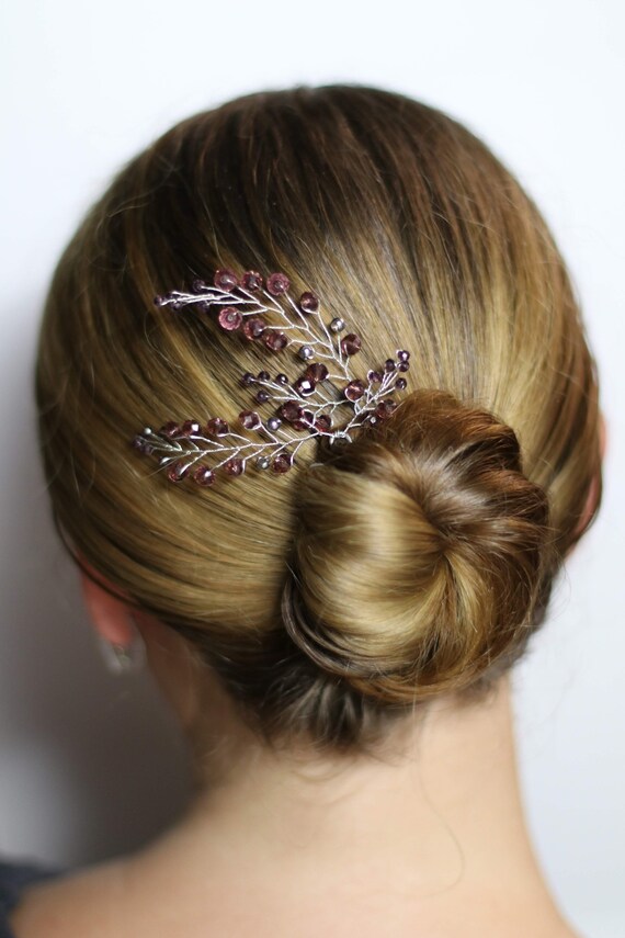 Plum Dark Pink Purple Lilac Silver Hair Pins Wedding Hairpins Etsy