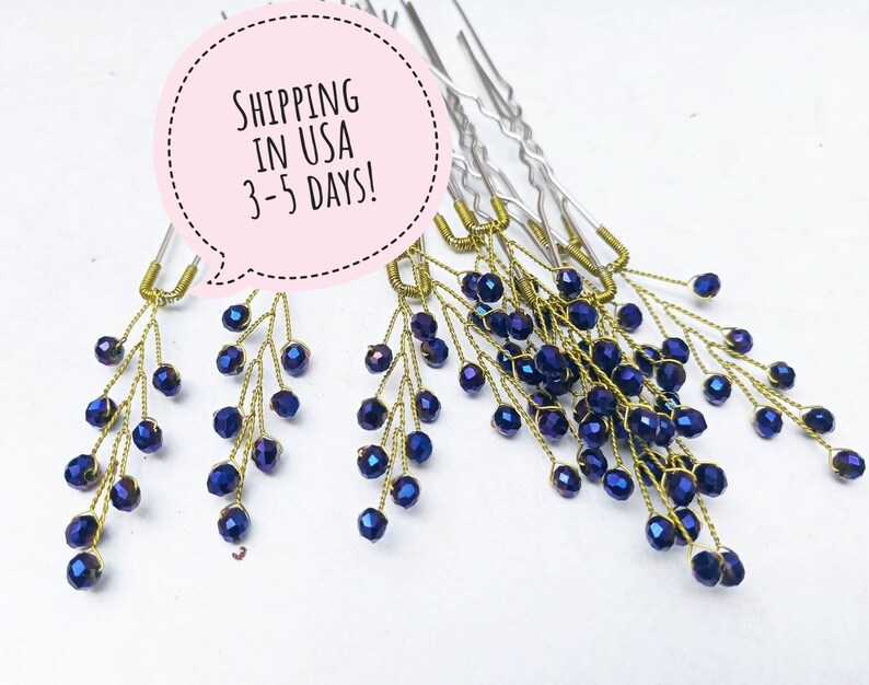 Dusty Blue Wedding Hair Piece Crystal Hair Pins Bridal Hair Etsy