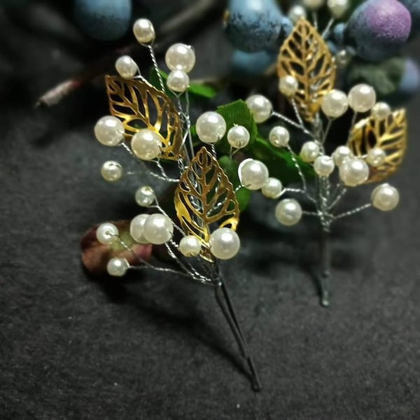 Pearl bobby pins wedding bobby pins gold bobby pins leaf hair pin bridal bobby pins bridal hair pins bridal hairpiece silver bobby pins