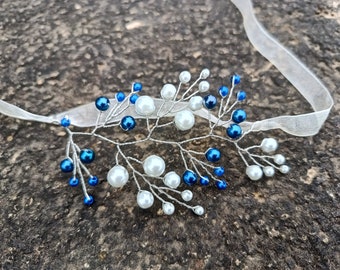 Conjunto de ramillete y boutonniere azul real, ramillete de novia para la muñeca, ramillete para graduación, ramillete para dama de honor, pulsera, ramillete para boda, ramillete blanco.