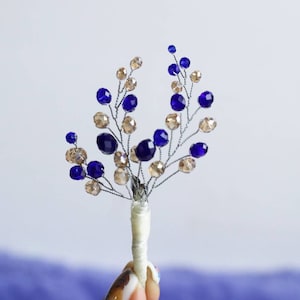 Royal blue corsage and boutonniere set wedding boutonniere for men boutineer crystal boutonniere groom boutonniere rustic boutonniere