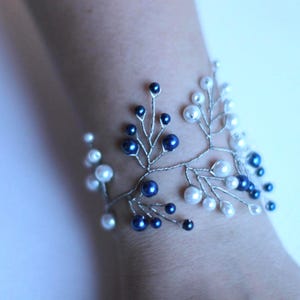 Royal Blue Wedding Corsage and Boutonniere Set • Pearl Wrist Corsage • Prom Corsage • Blue Bridal Accessories • Handmade Gift