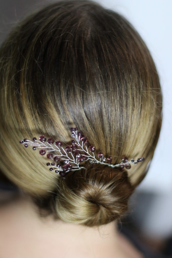 Plum Dark Pink Purple Lilac Silver Hair Pins Wedding Hairpins Etsy