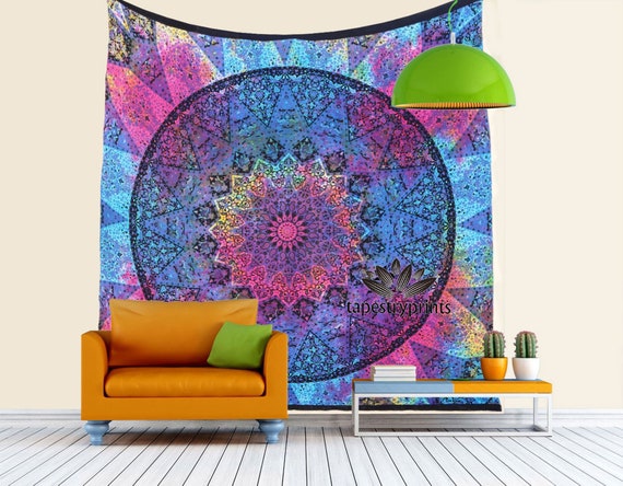 Queen Size Hippie Tapestry Blue Mandala Throw Wall Hanging Gypsy Boho Bedspread