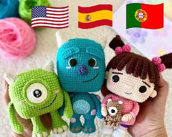 Cute Monster Crochet Pattern Set: Sullivan, Wazowski, Boo PDF File Instant Download Amigurumi - Spanish / English
