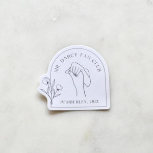 Sticker fan club Mr. Darcy, Orgueil et préjugés, Jane Austen, Elizabeth et Darcy, lecture, livresque, cadeaux pour les lecteurs, autocollant en vinyle mat