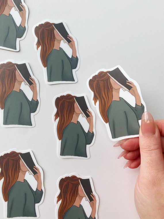 Nose in a Book Sticker, Redhead Book Nerd, Matte Decal