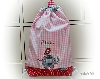 Bag for kindergarten, kindergarten backpack, gym bag, name, embroidered, diaper bag-kindergarten bag, backpack elephant with bird
