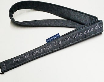 Schlüsselanhänger-Schlüsselband-Name-Spruch-personalisiert-Lanyard-Schlüsselband grau, hellgrau bestickt