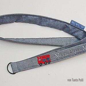 Schlüsselanhänger-Schlüsselband-Name-Spruch-personalisiert-Lanyard-Schlüsselband grau mit Feuerwehr Bild 1