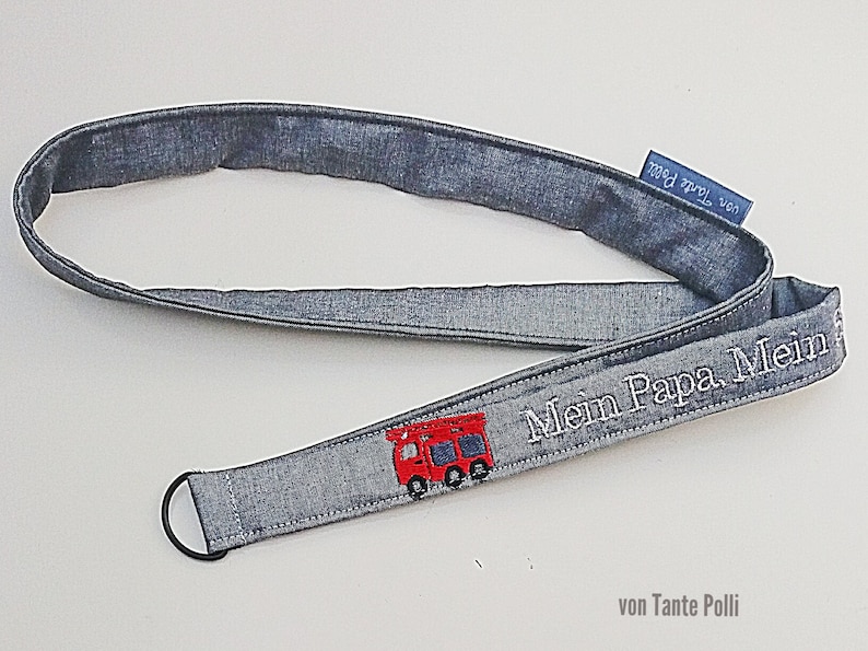 Schlüsselanhänger-Schlüsselband-Name-Spruch-personalisiert-Lanyard-Schlüsselband grau mit Feuerwehr Bild 1