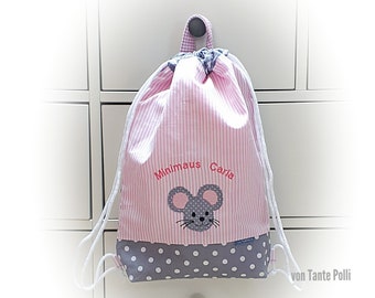 Bag for kindergarten, gym bag, name, embroidered, diaper bag kindergarten bag as backpack mouse