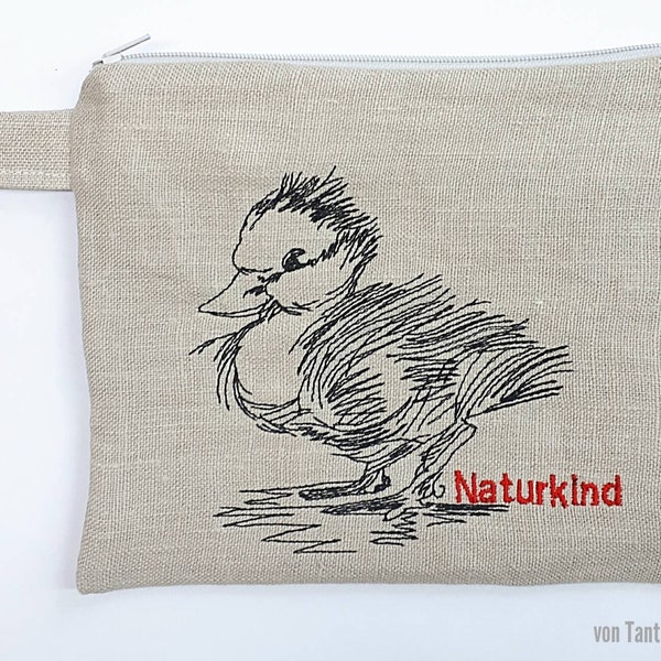 Tasche, Leinen, Etui, Täschchen mit Reißverschluss für Plektrum, Kopfhörer, Mundstück, Kosmetik, Notfallapotheke, Name, Globuli, Ente