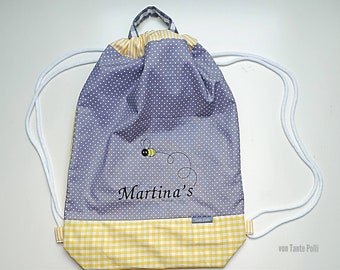Bag for kindergarten, gym bag, name, embroidered, diaper bag kindergarten bag as backpack bee