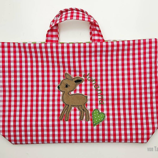 Kindergartentasche, Buchtasche, Aufbewahrung, Tasche, Täschchen, Wunschname, personalisiert, rot kariert