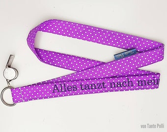 Geschenk für Trainer und Lehrer, Band mit Trillerpfeife flieder, lila bestickt