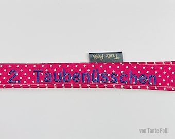 Gift for coaches and teachers, ribbon with whistle, pink dots, royal blue embroidery