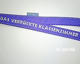 Porte-clés-lanyard-prénom-brodé-personnalisé-LanyardLanyard violet, blanc brodé