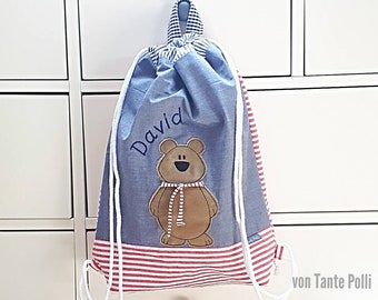 Sac pour jardin d’enfants, sac de gym, nom, brodé, sac à couches - sac de maternelle comme sac à dos ours