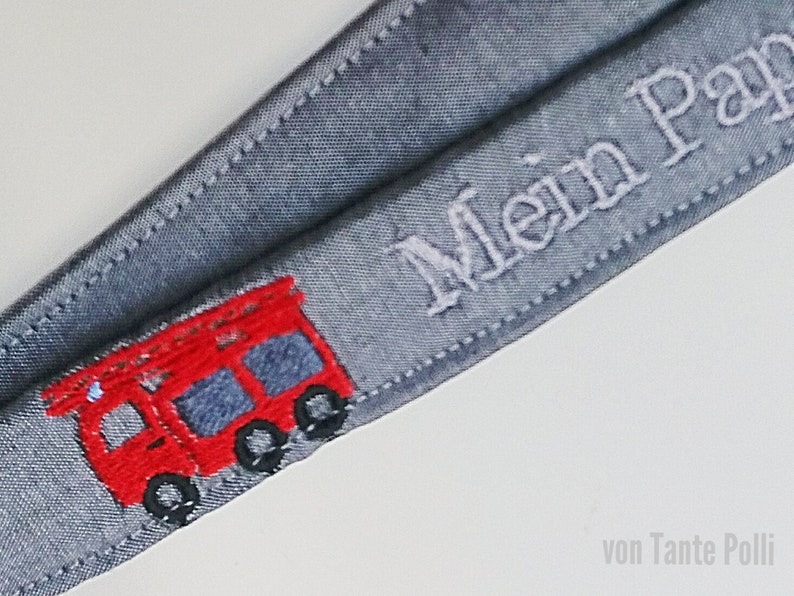 Schlüsselanhänger-Schlüsselband-Name-Spruch-personalisiert-Lanyard-Schlüsselband grau mit Feuerwehr Bild 3