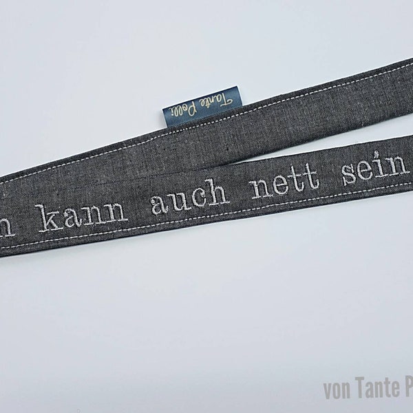 Schlüsselanhänger-Schlüsselband-Name-Spruch-personalisiert-Lanyard-Schlüsselband anthrazit, hellgrau bestickt