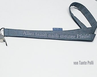 Gift for trainers and teachers, ribbon with whistle embroidered in dark gray, light gray