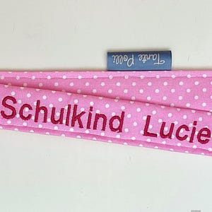 Lanyard, Schlüsselband rosa gepunktet, pink bestickt
