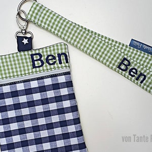 Bolsa de pescoço - carteira - cordão verde-azul