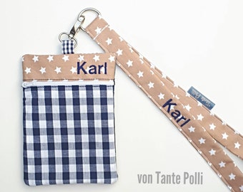 Borsttas - Portemonnee - Lanyard beige-blauw