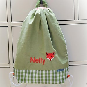 Sac pour la maternelle, sac de sport, nom, brodé, sac à langer-sac de maternelle, sac à dos renard vert, orange
