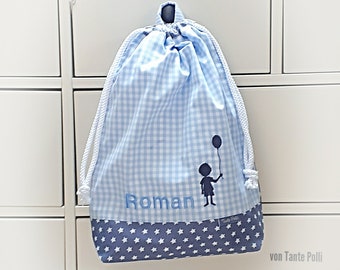 Sac à couches, sac, brodé, trousse de toilette, nom, personnalisé, naissance, sac à couches - trousse de toilette silhouette garçon avec ballon